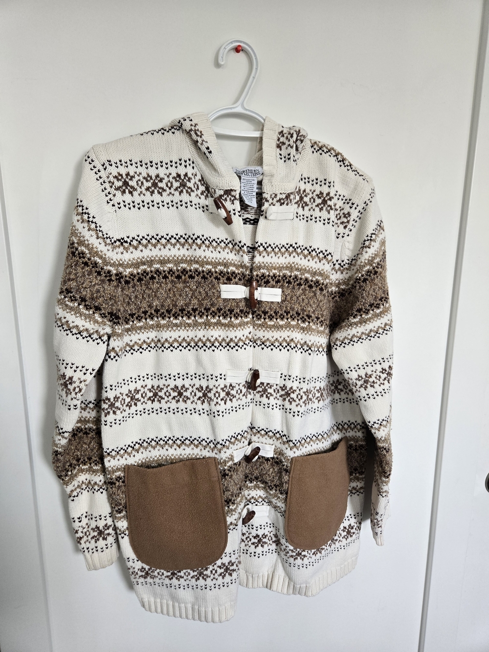 Northern Reflections Cream and Brown Hooded Toggle Cardigan Sweater
